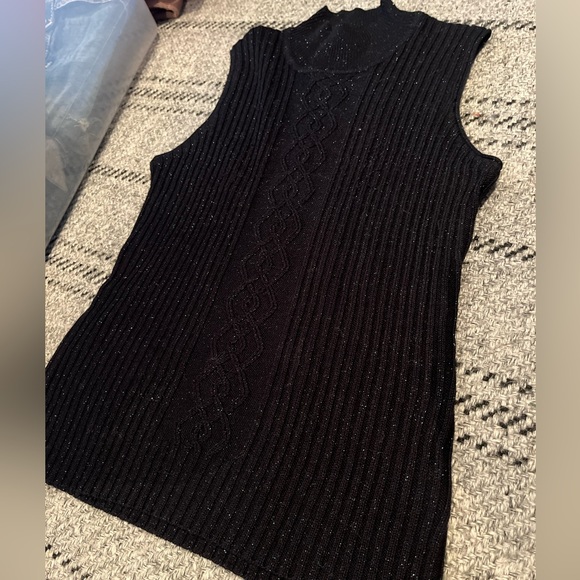 black knit mock neck sweater vest with blue sparkles - Picture 1 of 3
